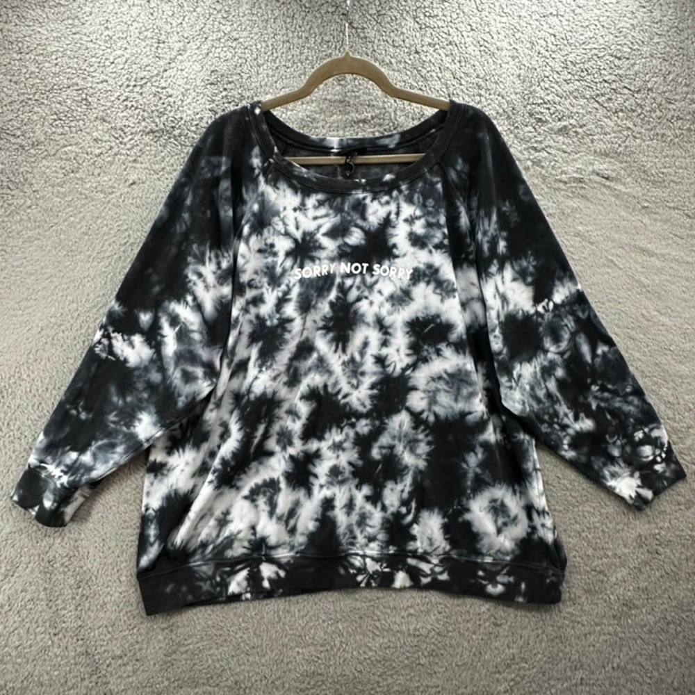 Torrid Size 4 Tie Dye Sorry Not Sorry Graphic Sweatshirt Black White Comfort